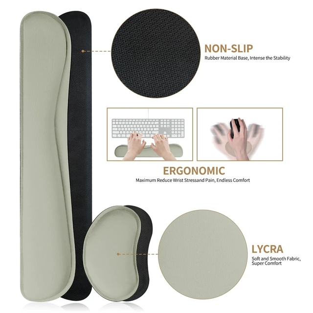 Alt view image 4 of 7 - Meetcolor Keyboard and Mouse Pad, 3-in-1 Desk Mat Set Keyboard Wrist Rest | 31.5" x 15.7" Desk Mat, Ergonomic Wrist Rest for Computer Keyboard, Non-slip Base, Waterproof Computer Mat, Light Grey