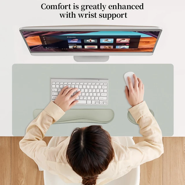 Alt view image 5 of 7 - Meetcolor Keyboard and Mouse Pad, 3-in-1 Desk Mat Set Keyboard Wrist Rest | 31.5" x 15.7" Desk Mat, Ergonomic Wrist Rest for Computer Keyboard, Non-slip Base, Waterproof Computer Mat, Light Grey