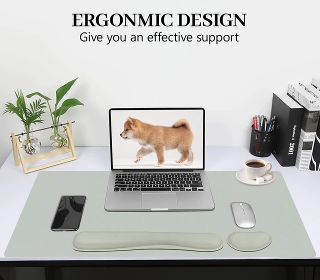 Alt view image 6 of 7 - Meetcolor Keyboard and Mouse Pad, 3-in-1 Desk Mat Set Keyboard Wrist Rest | 31.5" x 15.7" Desk Mat, Ergonomic Wrist Rest for Computer Keyboard, Non-slip Base, Waterproof Computer Mat, Light Grey