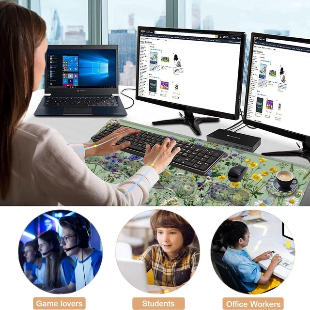 Alt view image 7 of 7 - CICPLKSE Keyboard Wrist Rest and Mouse Pad with Wrist Support Set Ergonomic Coaster,Memory Foam,Easy Typing Pain Relief,Large XL Desk Mat 31.5"x 11.8",Bee Wildflower Meadow
