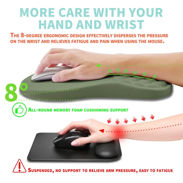 Alt view image 4 of 6 - Kuosgm Ergonomic Mouse Pad Wrist Support with Memory Foam Massage Bulge, Carpal Tunnel Pain Relief Mousepad Wrist Rest for Mouse(12x8 inch,Olive Green)
