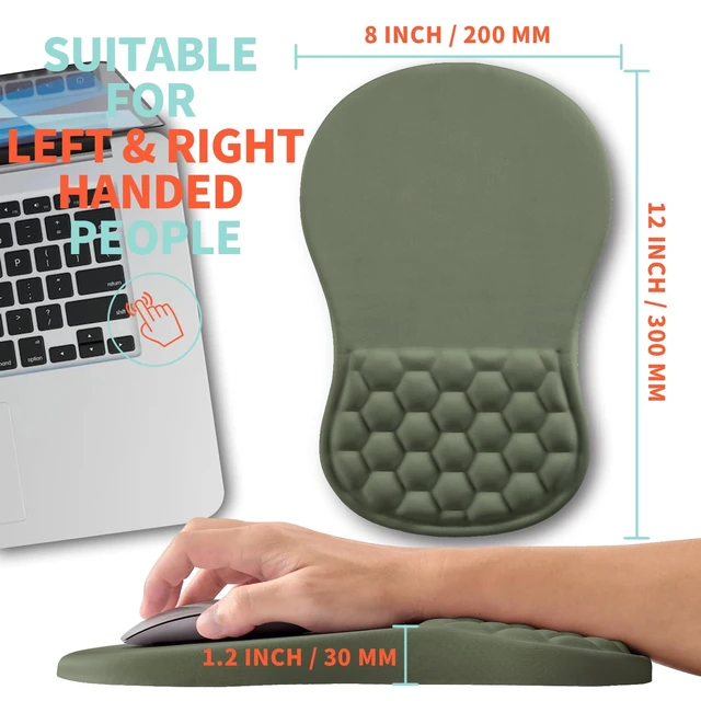 Alt view image 5 of 6 - Kuosgm Ergonomic Mouse Pad Wrist Support with Memory Foam Massage Bulge, Carpal Tunnel Pain Relief Mousepad Wrist Rest for Mouse(12x8 inch,Olive Green)