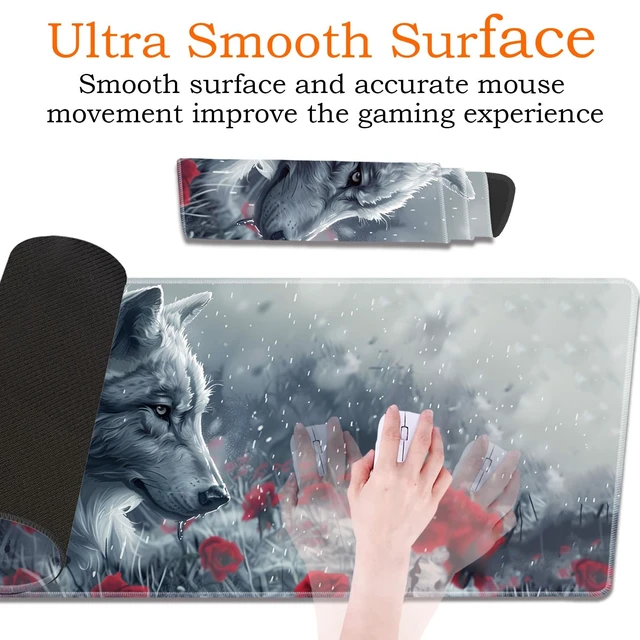 Alt view image 3 of 7 - Large Gaming Mouse Pad, Keyboard Wrist Rest Pad + Mouse Wrist Pad + Coaster 4 in 1 Set, Extended Waterproof Non-Slip Desk Mat, Suitable for Office Home Learning Games, Wolf and Rose