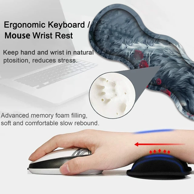 Alt view image 7 of 7 - Large Gaming Mouse Pad, Keyboard Wrist Rest Pad + Mouse Wrist Pad + Coaster 4 in 1 Set, Extended Waterproof Non-Slip Desk Mat, Suitable for Office Home Learning Games, Wolf and Rose