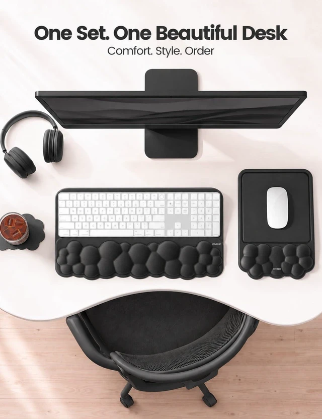 Alt view image 3 of 7 - Vaydeer Keyboard Riser and Mouse Pad with Wrist Rest Set, Coaster Included | Cloud Memory Foam Keyboard and Mouse Wrist Support for Desk Typing, Office, Home and Gaming, Black
