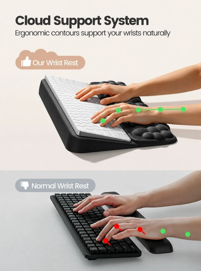 Alt view image 4 of 7 - Vaydeer Keyboard Riser and Mouse Pad with Wrist Rest Set, Coaster Included | Cloud Memory Foam Keyboard and Mouse Wrist Support for Desk Typing, Office, Home and Gaming, Black