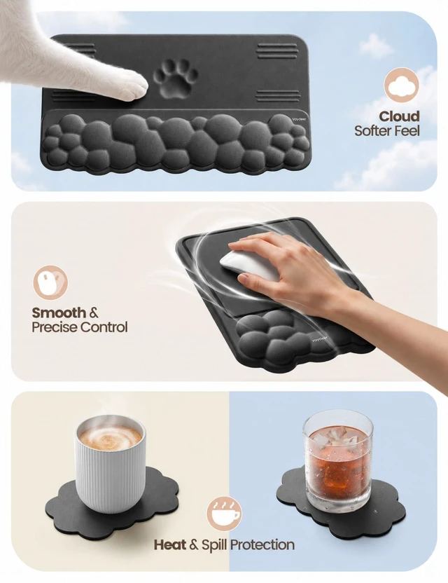 Alt view image 5 of 7 - Vaydeer Keyboard Riser and Mouse Pad with Wrist Rest Set, Coaster Included | Cloud Memory Foam Keyboard and Mouse Wrist Support for Desk Typing, Office, Home and Gaming, Black