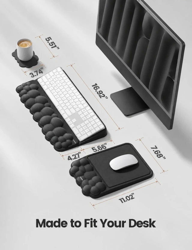 Alt view image 7 of 7 - Vaydeer Keyboard Riser and Mouse Pad with Wrist Rest Set, Coaster Included | Cloud Memory Foam Keyboard and Mouse Wrist Support for Desk Typing, Office, Home and Gaming, Black