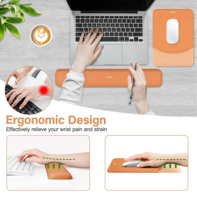 Alt view image 3 of 7 - MOSISO Wrist Rest Support Mouse Pad & Keyboard Set, Cosmic Orange | Rectangular Ergonomic Mousepad, Non-Slip Base, Home/Office Pain Relief & Easy Typing, Neoprene Cloth & Raised Silicone Lining