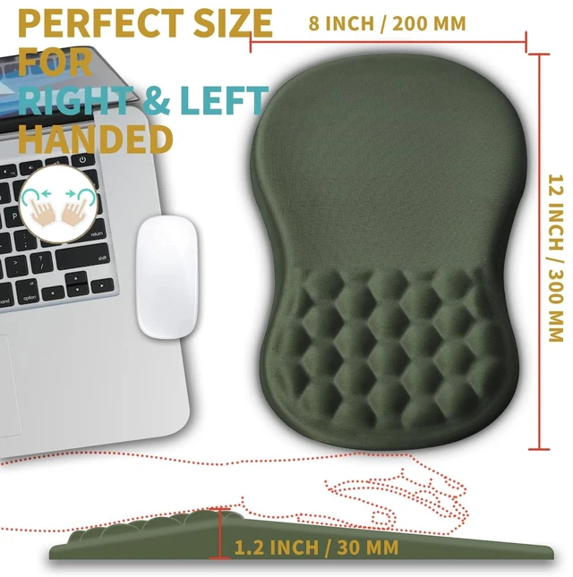 Alt view image 4 of 6 - Hokafenle Ergonomic Mouse Pad Wrist Support with Massage Design, Wrist Rest Pain Relief Mousepad with Memory Foam&Non-Slip PU Base, Mouse Pads for Wireless Mouse & Desk (12x8 inch,Olive Green)