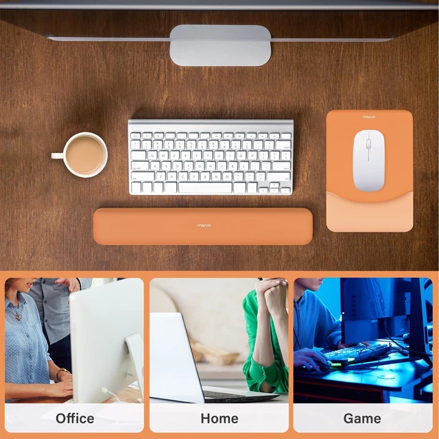 Alt view image 6 of 7 - MOSISO Wrist Rest Support Mouse Pad & Keyboard Set, Cosmic Orange | Rectangular Ergonomic Mousepad, Non-Slip Base, Home/Office Pain Relief & Easy Typing, Neoprene Cloth & Raised Silicone Lining