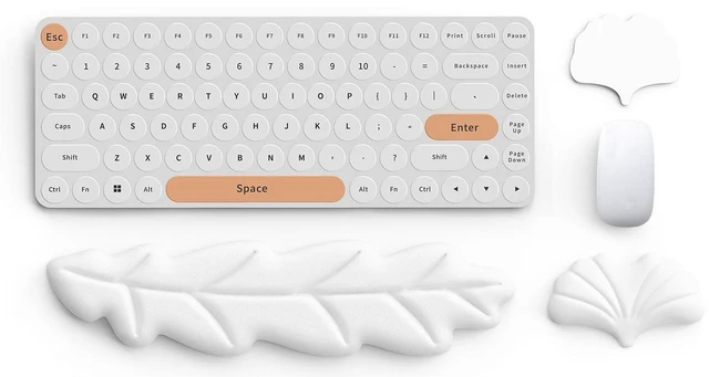 Main image of Leather Keyboard Wrist Rest Set, Wrist Rest for Keyboard and Mouse,Wrist Rest with Non-Slip PU Base, Comfortable Memory Foam Ergonomic Wrist Support Pad Arm Cushion for Computer Laptop, Ivory White