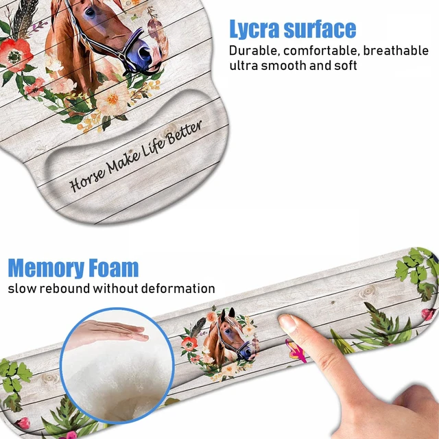 Alt view image 5 of 7 - Keyboard Wrist Rest + Mouse Pad Wrist Support Set with Coasters, Non-Slip PU Base Ergonomic Mousepad for Home Office Working Studying Easy Typing & Pain Relief, Horse Theme, Horses Make Life Better