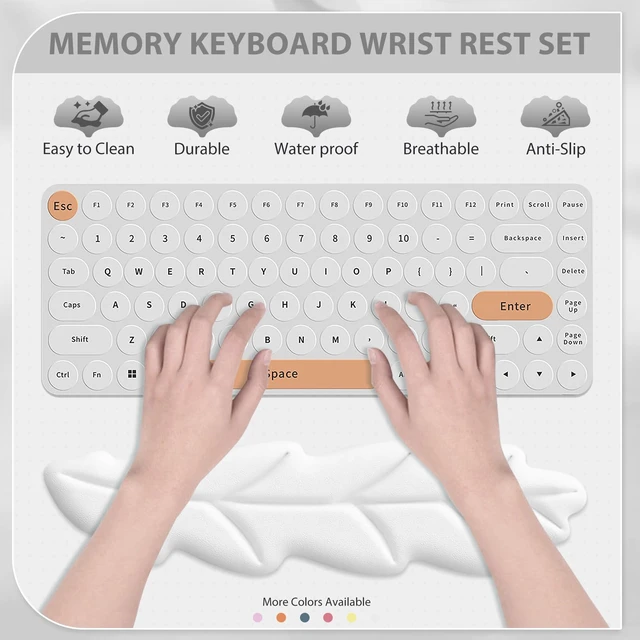 Alt view image 4 of 7 - Leather Keyboard Wrist Rest Set, Wrist Rest for Keyboard and Mouse,Wrist Rest with Non-Slip PU Base, Comfortable Memory Foam Ergonomic Wrist Support Pad Arm Cushion for Computer Laptop, Ivory White