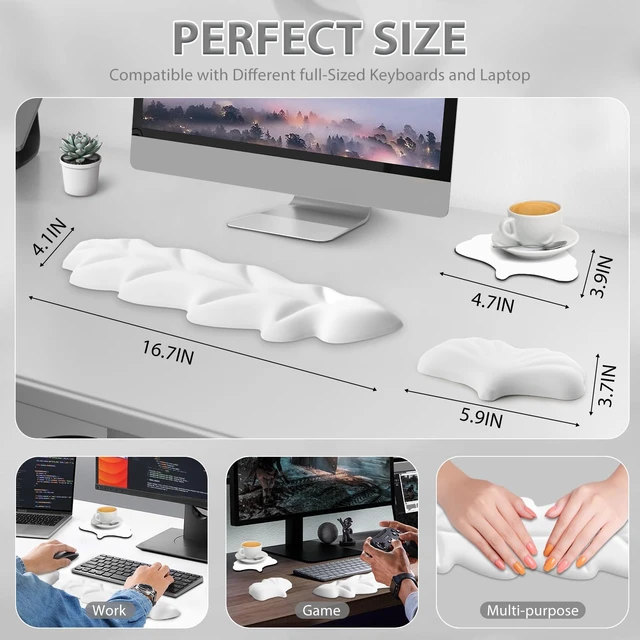 Alt view image 3 of 7 - Leather Keyboard Wrist Rest Set, Wrist Rest for Keyboard and Mouse,Wrist Rest with Non-Slip PU Base, Comfortable Memory Foam Ergonomic Wrist Support Pad Arm Cushion for Computer Laptop, Ivory White