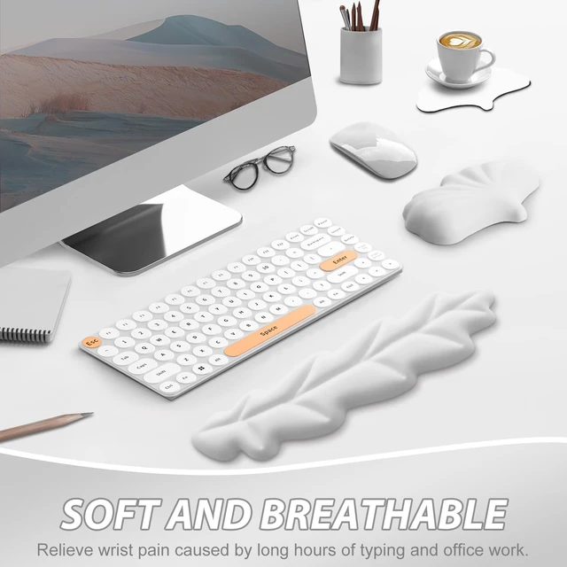 Alt view image 7 of 7 - Leather Keyboard Wrist Rest Set, Wrist Rest for Keyboard and Mouse,Wrist Rest with Non-Slip PU Base, Comfortable Memory Foam Ergonomic Wrist Support Pad Arm Cushion for Computer Laptop, Ivory White