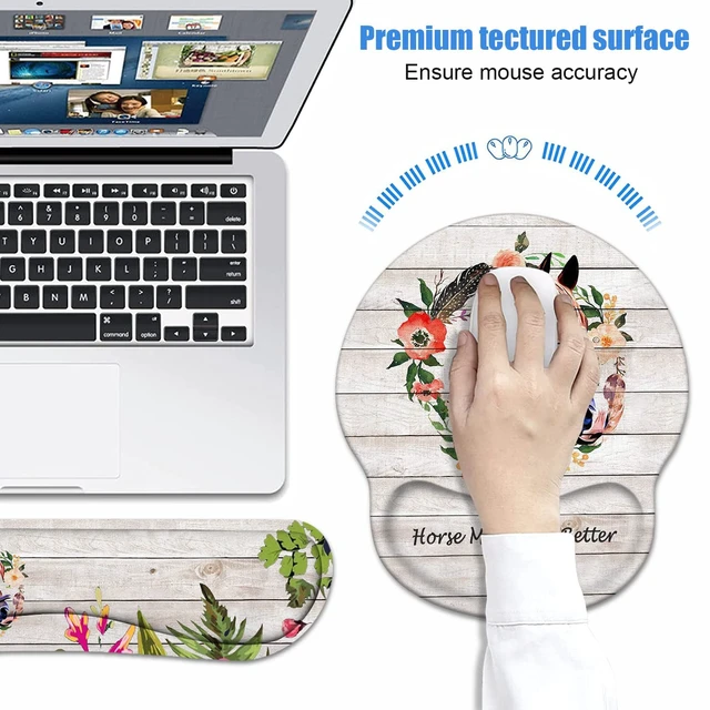Alt view image 4 of 7 - Keyboard Wrist Rest + Mouse Pad Wrist Support Set with Coasters, Non-Slip PU Base Ergonomic Mousepad for Home Office Working Studying Easy Typing & Pain Relief, Horse Theme, Horses Make Life Better