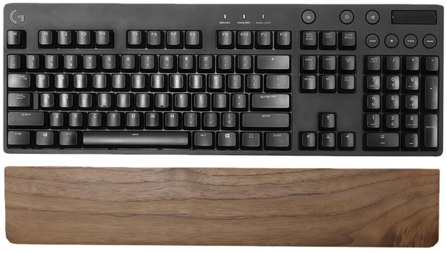 Main image of HUACUESY Walnut Wood Wrist Pad - Ergonomic, Inclined, Anti-Slip, 104-Key | Handcrafted Solid Wood, Ergonomic Grooved/Inclined Design, Silicone/Anti-Slip Base, Compatible with Mouse & Keyboards