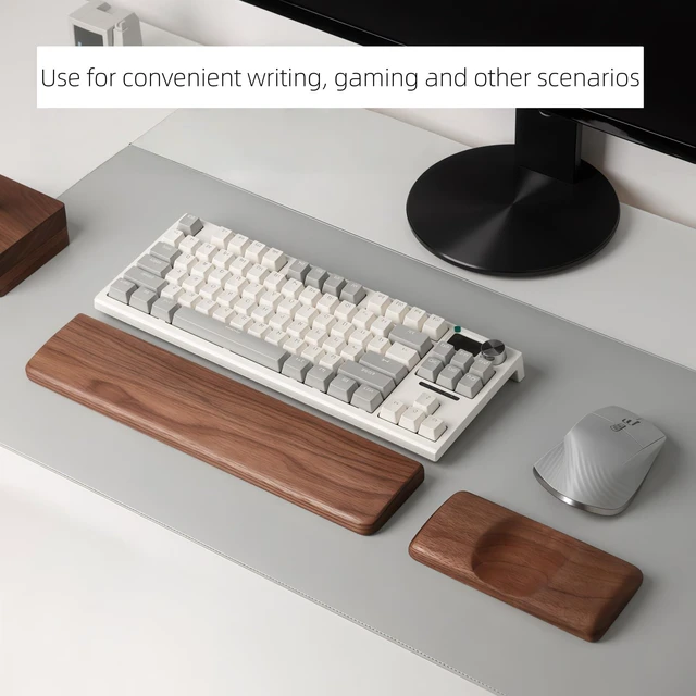 Alt view image 6 of 7 - HUACUESY Walnut Wood Wrist Pad - Ergonomic, Inclined, Anti-Slip, 104-Key | Handcrafted Solid Wood, Ergonomic Grooved/Inclined Design, Silicone/Anti-Slip Base, Compatible with Mouse & Keyboards