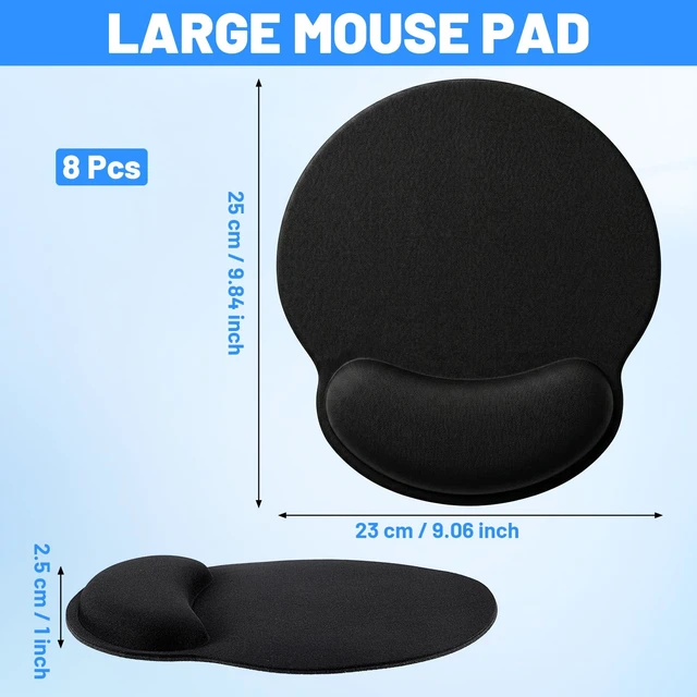 Alt view image 2 of 7 - 8 Pack Ergonomic Mouse Pad with Wrist Rest, Memory Foam Support & Non-Slip Base, Smooth Surface Computer Mouse Pads for Office, Gaming, Home Desk (Black)