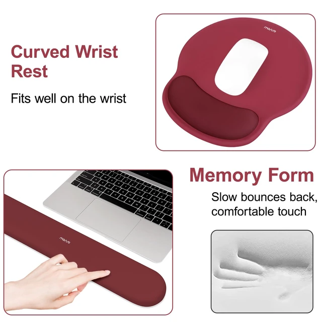 Alt view image 5 of 7 - MOSISO Wrist Rest Support for Mouse Pad&Keyboard Set, Wine Red | Circle Curved Ergonomic Mousepad Non-Slip Base Home/Office Pain Relief&Easy Typing Pad with Soft Cloth&Silicone Lining