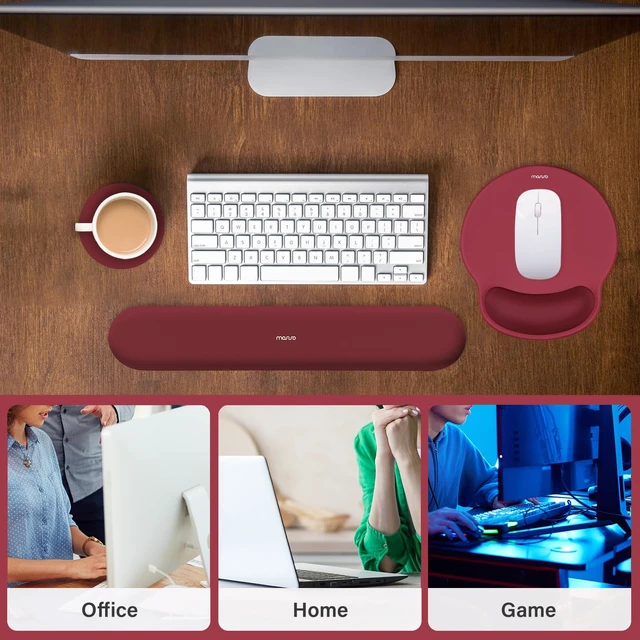 Alt view image 6 of 7 - MOSISO Wrist Rest Support for Mouse Pad&Keyboard Set, Wine Red | Circle Curved Ergonomic Mousepad Non-Slip Base Home/Office Pain Relief&Easy Typing Pad with Soft Cloth&Silicone Lining