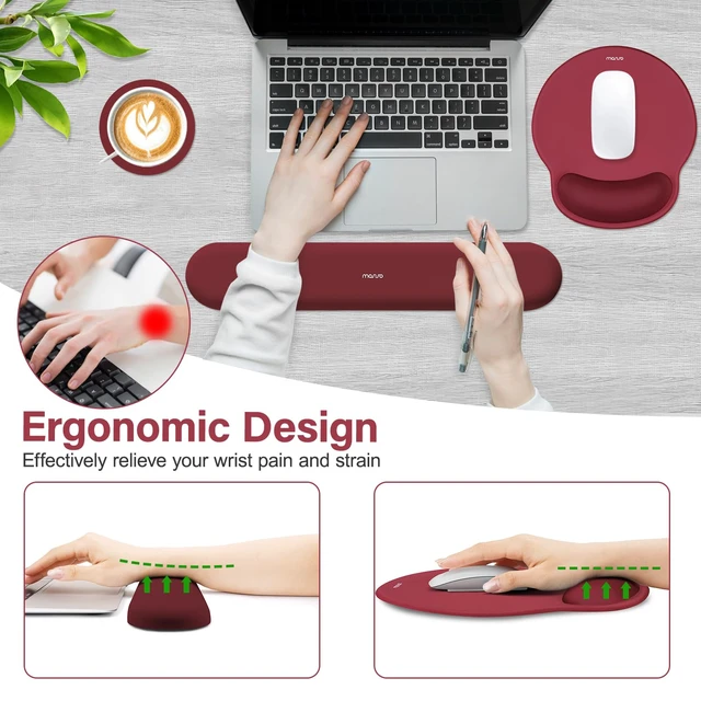 Alt view image 3 of 7 - MOSISO Wrist Rest Support for Mouse Pad&Keyboard Set, Wine Red | Circle Curved Ergonomic Mousepad Non-Slip Base Home/Office Pain Relief&Easy Typing Pad with Soft Cloth&Silicone Lining