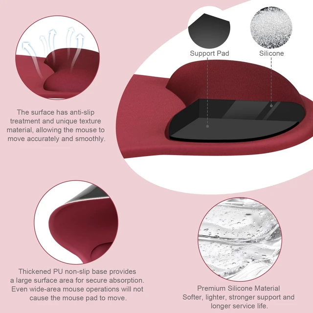 Alt view image 2 of 7 - MOSISO Wrist Rest Support for Mouse Pad&Keyboard Set, Wine Red | Circle Curved Ergonomic Mousepad Non-Slip Base Home/Office Pain Relief&Easy Typing Pad with Soft Cloth&Silicone Lining