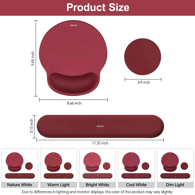 Alt view image 7 of 7 - MOSISO Wrist Rest Support for Mouse Pad&Keyboard Set, Wine Red | Circle Curved Ergonomic Mousepad Non-Slip Base Home/Office Pain Relief&Easy Typing Pad with Soft Cloth&Silicone Lining