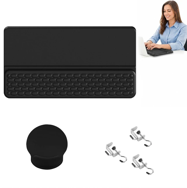 Main image of Office Desk Combo - Keyboard Wrist Rest - Desk Hook Clamp - Mouse Pad | Home office kit with slow rebound memory foam wrist support non slip mouse pad and stainless clamp hook