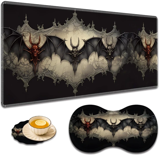 Main image of Large Game Mouse Pad + Wrist Support Pad + Coffee Coaster, Desk Pad with Sewn Edges, Anti-Slip Set pad Suitable for Office Work and Home - Neo Bats