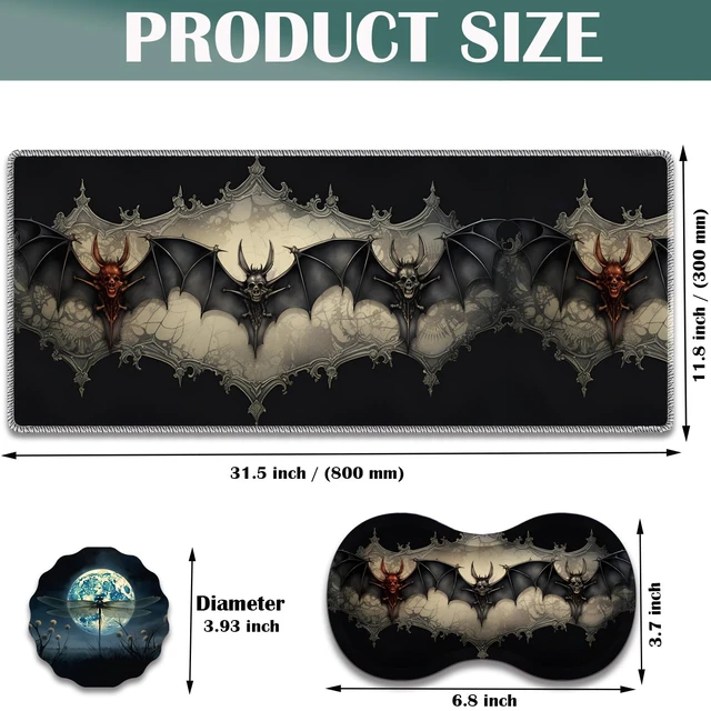 Alt view image 6 of 7 - Large Game Mouse Pad + Wrist Support Pad + Coffee Coaster, Desk Pad with Sewn Edges, Anti-Slip Set pad Suitable for Office Work and Home - Neo Bats