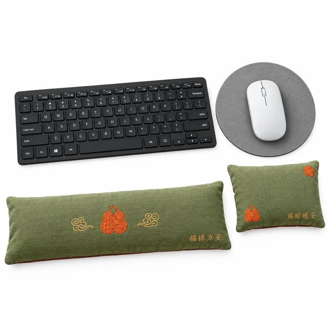 Alt view image 7 of 7 - Keyboard and Mouse Wrist Rest Set,Traditional Chinese Herbal Formula | Pure Natural Filling,Embroidered Design,Natural Herb Scent,Comfortable Cushioning,Washable,Sweat-Resistant Material