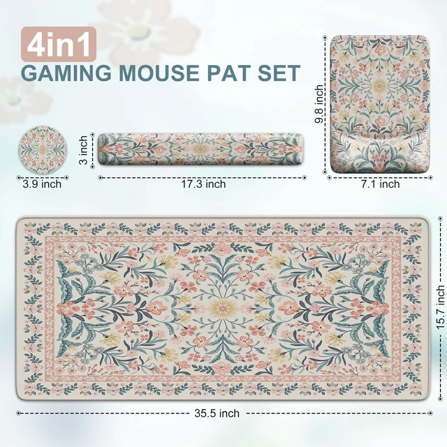 Alt view image 2 of 7 - iCasso Mouse Pad with Wrist Rest, Ergonomic Large Desk Mat Set, Pink | Keyboard Pad with Wrist Support, Non-Slip Mouse Mat for Women, Cute Floral Computer Mat for Home Office Gaming