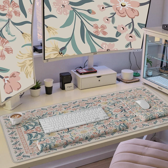Alt view image 7 of 7 - iCasso Mouse Pad with Wrist Rest, Ergonomic Large Desk Mat Set, Pink | Keyboard Pad with Wrist Support, Non-Slip Mouse Mat for Women, Cute Floral Computer Mat for Home Office Gaming