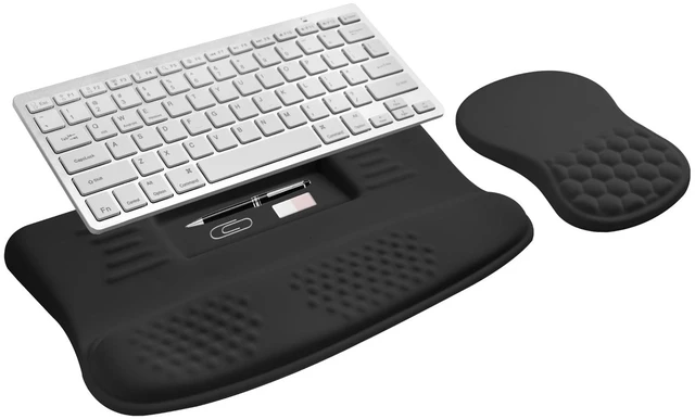 Main image of Ergonomic Keyboard Stand and Mouse Pad Set, Adjustable 3°/13° Keyboard Riser with Wrist Rest, 8° Massage Mouse Pad, Memory Foam Wrist Support, Non-Slip PU Base for Office & Gaming, Black