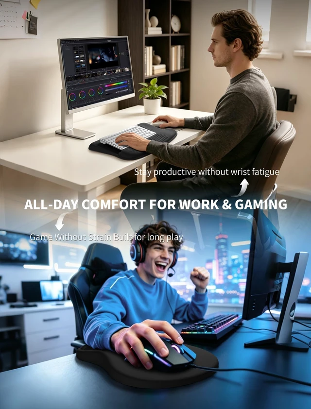 Alt view image 7 of 7 - Ergonomic Keyboard Stand and Mouse Pad Set, Adjustable 3°/13° Keyboard Riser with Wrist Rest, 8° Massage Mouse Pad, Memory Foam Wrist Support, Non-Slip PU Base for Office & Gaming, Black