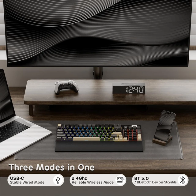 Alt view image 3 of 7 - RK ROYAL KLUDGE RK96 RGB Wireless Mechanical Gaming Keyboard w/Wrist Rest | 90% 96 Keys Hot Swappable Mechanical Keyboard, 3-Mode BT5.0/2.4G/USB-C, Volume Control, Software Support & Massive Battery