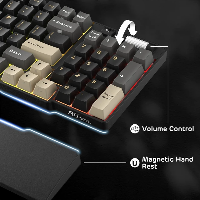 Alt view image 5 of 7 - RK ROYAL KLUDGE RK96 RGB Wireless Mechanical Gaming Keyboard w/Wrist Rest | 90% 96 Keys Hot Swappable Mechanical Keyboard, 3-Mode BT5.0/2.4G/USB-C, Volume Control, Software Support & Massive Battery