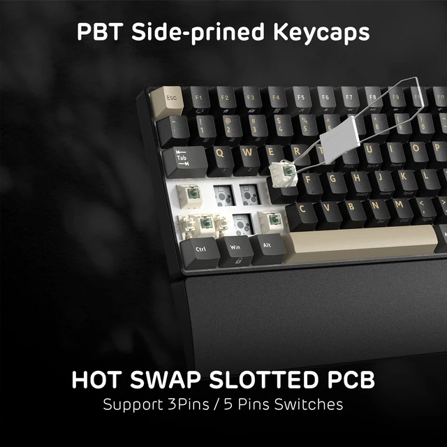 Alt view image 6 of 7 - RK ROYAL KLUDGE RK96 RGB Wireless Mechanical Gaming Keyboard w/Wrist Rest | 90% 96 Keys Hot Swappable Mechanical Keyboard, 3-Mode BT5.0/2.4G/USB-C, Volume Control, Software Support & Massive Battery