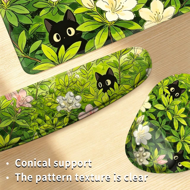 Alt view image 3 of 7 - Desk Mat Set with Wrist Rest, Keyboard Mouse Wrist Support Cats in Foliage | Desk Accessories Including Large Desk Pad, Keyboard Wrist Rest and Mouse Wrist Rest for Computer Office Setup