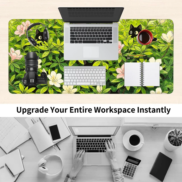 Alt view image 7 of 7 - Desk Mat Set with Wrist Rest, Keyboard Mouse Wrist Support Cats in Foliage | Desk Accessories Including Large Desk Pad, Keyboard Wrist Rest and Mouse Wrist Rest for Computer Office Setup
