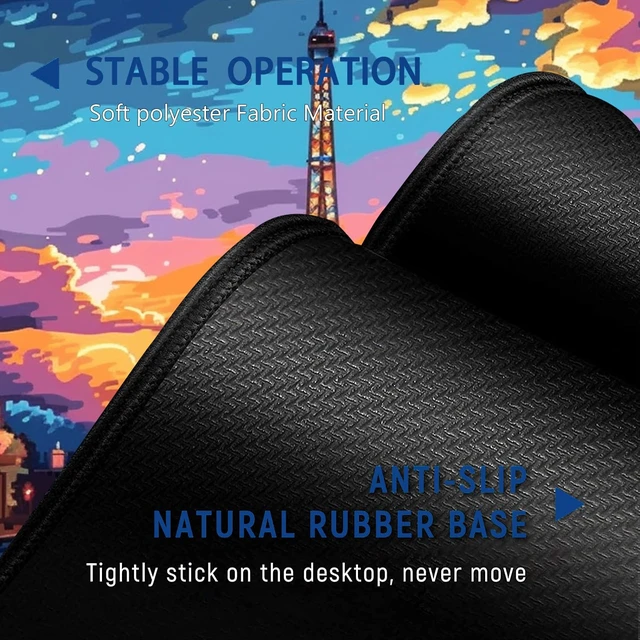 Alt view image 4 of 7 - Large Mouse Pad + Keyboard Wrist Rest Set, Extended Gaming Mousepad (31.5X11.8 inch) with Non-Slip Rubber, Ergonomics Memory Foam Mouse Wrist Rest Support, Eiffel Tower in Oil XXL Desk Pad