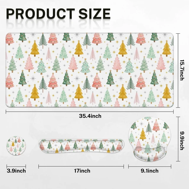 Britimes Keyboard Mouse Pad Set, 4 in 1 Desk Mat Set, Christmas Trees ...