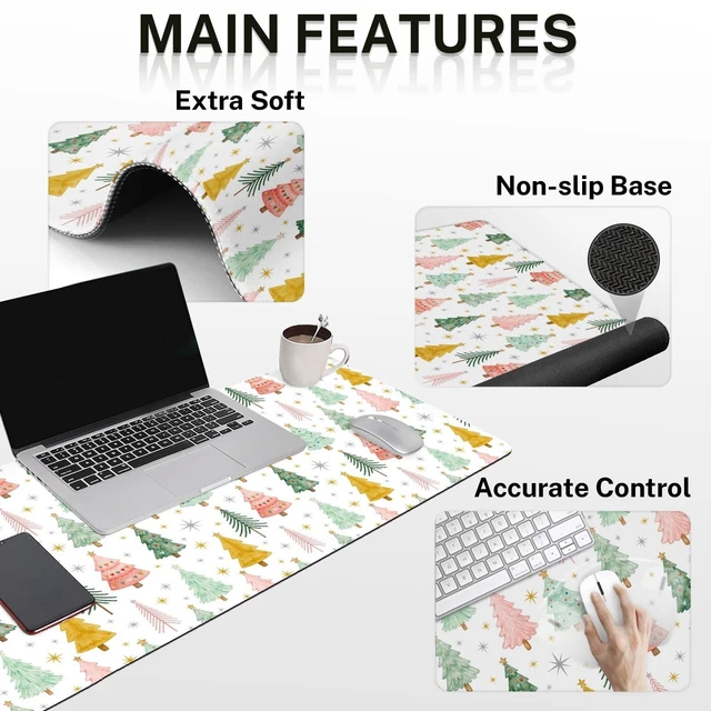 Britimes Keyboard Mouse Pad Set, 4 in 1 Desk Mat Set, Christmas Trees ...