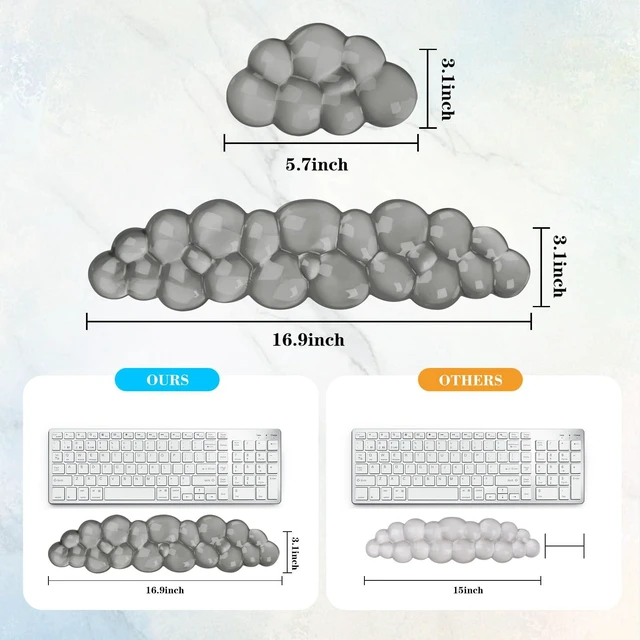 Alt view image 5 of 7 - Gel Cloud Keyboard and Mouse Wrist Rest, Cute Wrist Support and Arm Support Keyboard Rest for Keyboard and Mouse Typing Pain ReliefSuitable for Office/Computer/Laptop/Gaming (Gray)