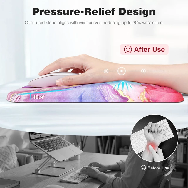 Alt view image 2 of 7 - Ospelelf Pink Mouse Pad with Wrist Support Large Ergonomic Office Comfy Pain Relief Mousepad Wrist Rest