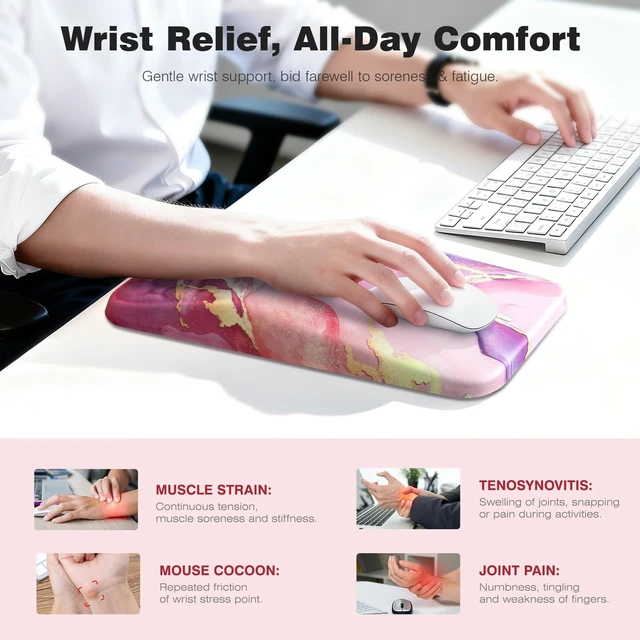 Alt view image 4 of 7 - Ospelelf Pink Mouse Pad with Wrist Support Large Ergonomic Office Comfy Pain Relief Mousepad Wrist Rest