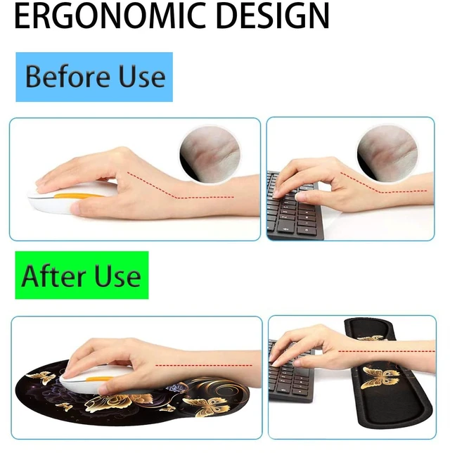 Alt view image 3 of 7 - Keyboard Wrist Rest and Mouse Pad Wrist Support Set with Coffee Coaster, Non-Slip PU Base for Gaming and Office, Comfortable & Lightweight for Easy Typing & Pain Relief,Gold Butterfly