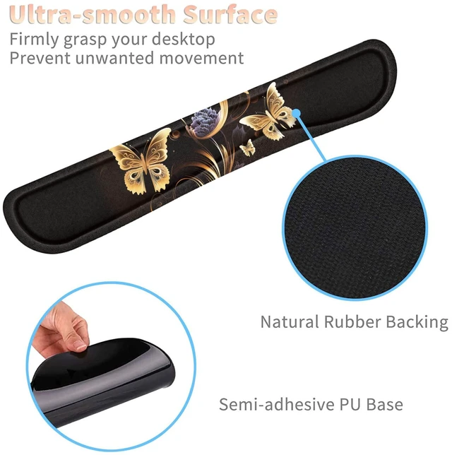 Alt view image 4 of 7 - Keyboard Wrist Rest and Mouse Pad Wrist Support Set with Coffee Coaster, Non-Slip PU Base for Gaming and Office, Comfortable & Lightweight for Easy Typing & Pain Relief,Gold Butterfly